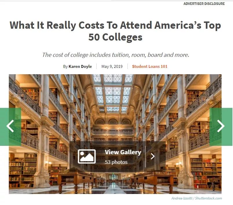 GOBankingRates公布美国Top50大学的真正花费