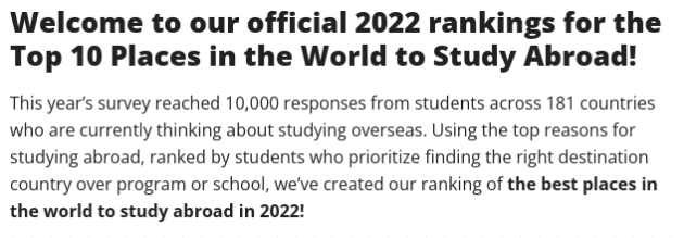 还在纠结留学国家？来看看2022年全球最佳留学国家排行榜TOP10！