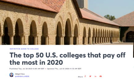 CNBC发布2020年美国投资回报率高的25所私立大学榜单
